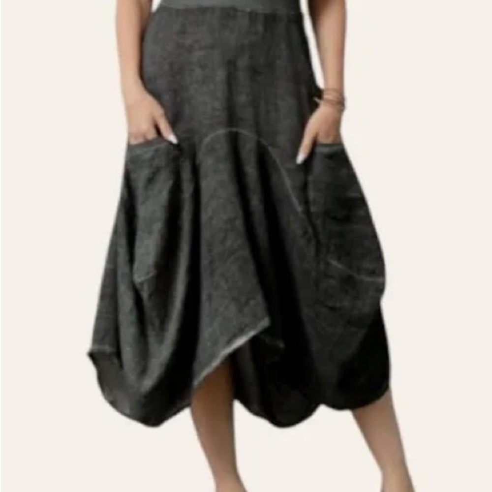 Linen Asymmetrical Navy Artsy Sleeveless Tank Dress - Picture 15 of 16